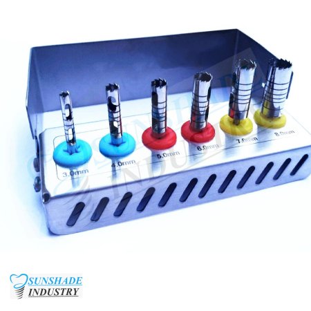 Dental Long Trephine Kit 6 Pcs Implant Crown Removal Kit Free Bur Holder